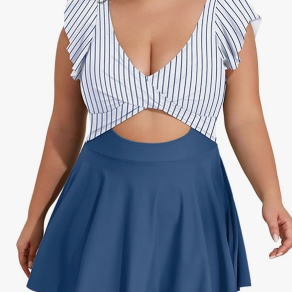Blue Women's Swimsuit. One Piece. Flutter Sleeve Cut Out Xl Nwt